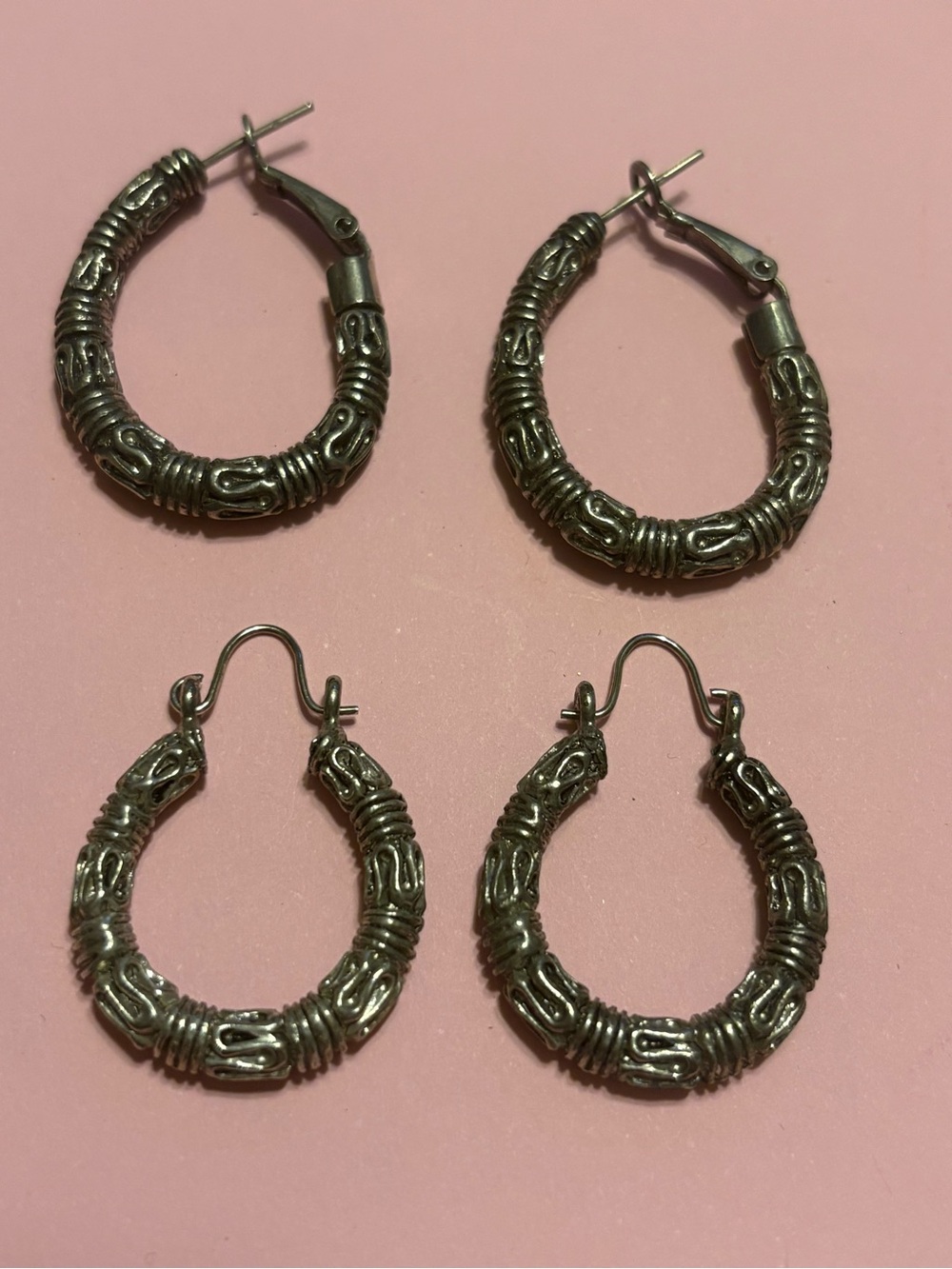Set of 2 Pairs - Sterling-Tone Textured Hoop Earrings